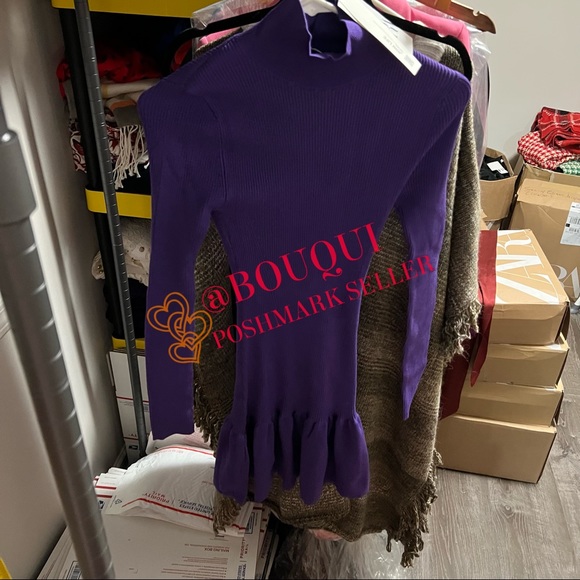 BLOGGERS FAV ZARA MOCK NECK PLEATED HEM KNIT DRESS - Picture 2 of 7